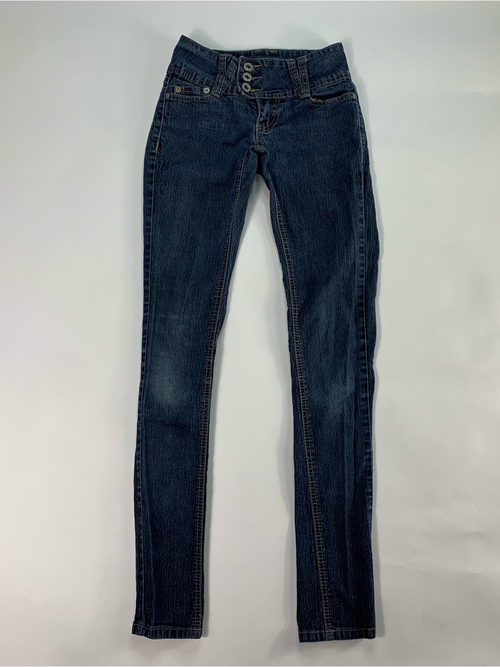Y2K Angels Low Rise Dark Wash 3 Button Skinny Jeans Size 0